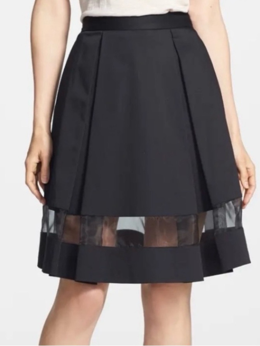 Zara Black Pleated A-Line Skirt with Sheer Panel size 12
